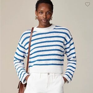 J. Crew Textured Tie Back Rollneck Blue White Stripes  Sweater XL style BZ485